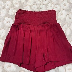 TCEC High Waist Smocked Red Shorts